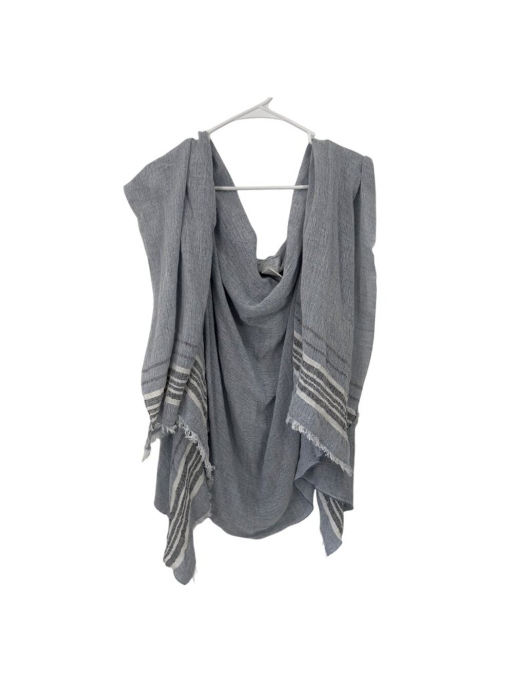 Zighili Blue/White Striped Lightweight Wrap/Shawl Vest One Size  Fringe Edges